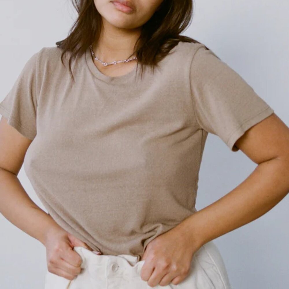 OZMA Raw Silk Classic Tee Womens 1X Silk Noil Jersey Tea Lagenlook Neutral